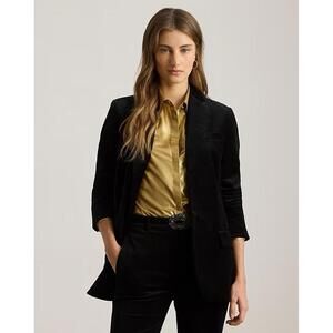 New Lauren Ralph Lauren Stretch Velvet Blazer In Black Size 10 $325